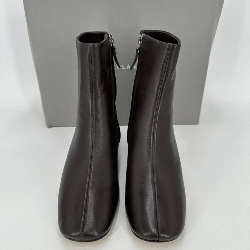 Everlane The Day Boot Dark Brown Leather sz 10 Side Zip Ankle Bootie Square Toe